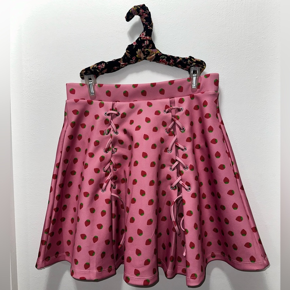 Hot Topic Strawberry Lace Up Skirt